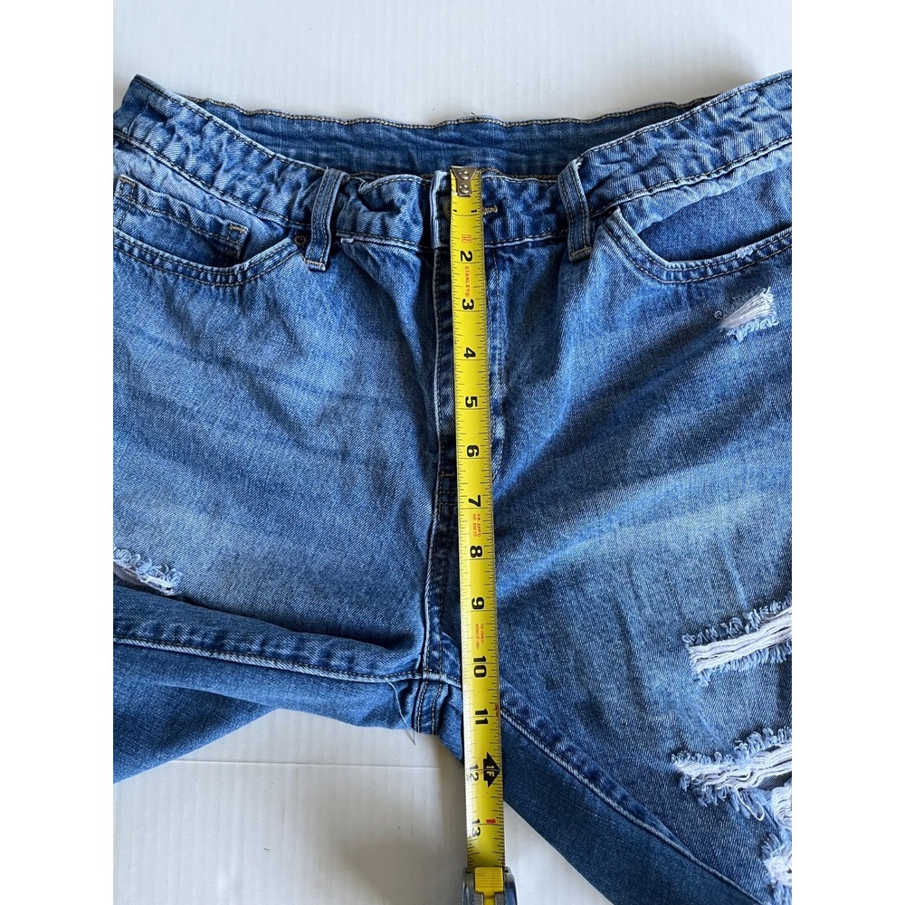 Sz 15/32 High Rise Dark Denim Stretch Distressed Shorts Dream Fit Pockets - Picture 8 of 9